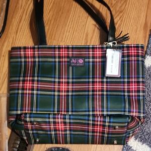 Stylish Plaid Tote Bag with Black Straps